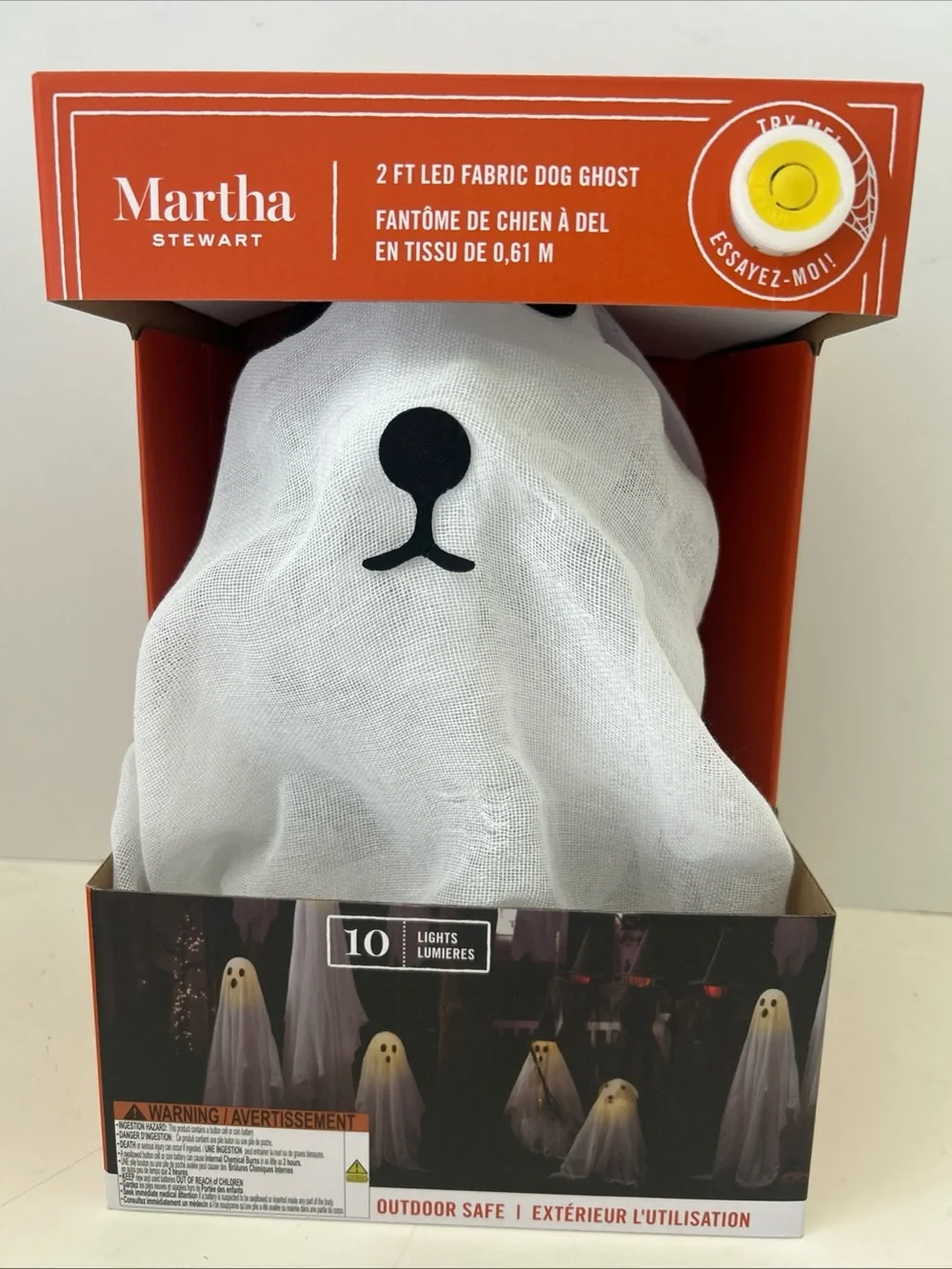 Martha Stewart White Mesh LED Light Up Dog Ghost Decoration Halloween NEW